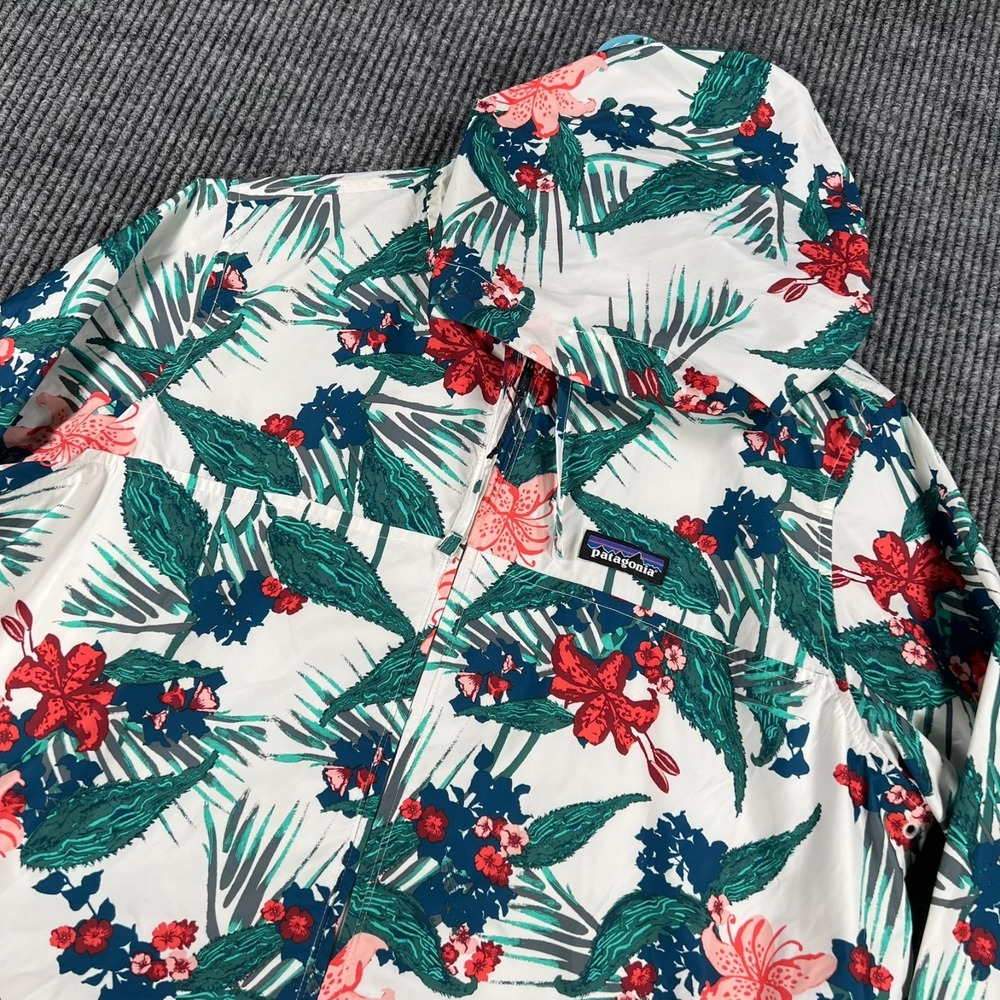 Patagonia Light & Variable Hooded Jacket Womens Large White Floral Full Zip